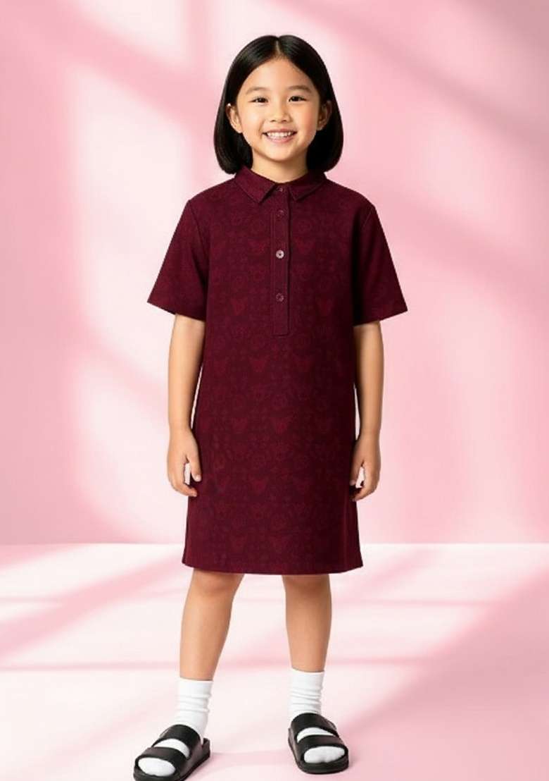 Girls Red Brocade Dress - Indya