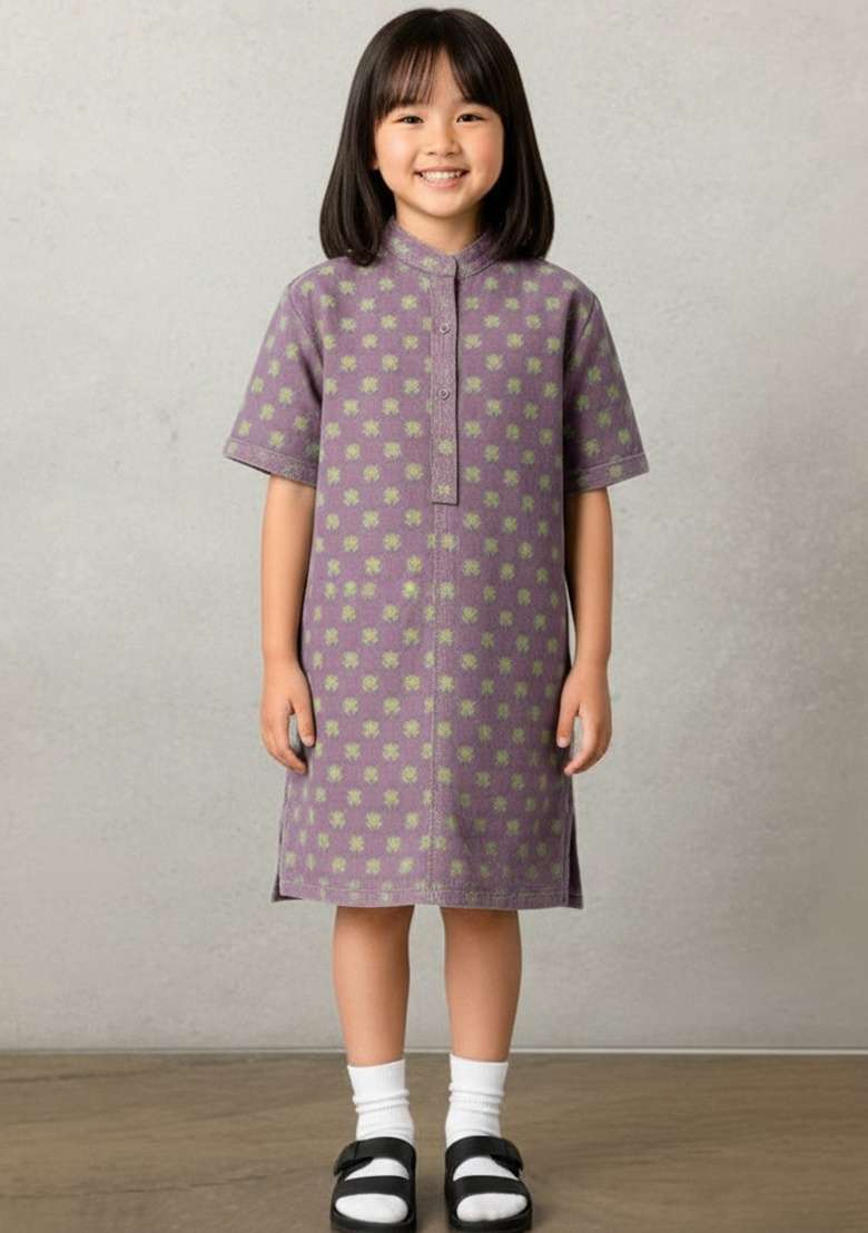 Girls Green Brocade Dress - Indya