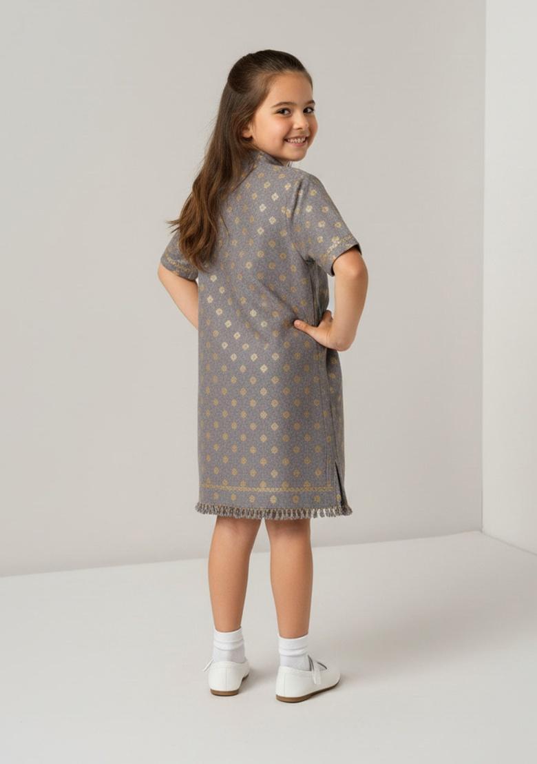 Girls Green Brocade Dress - Indya