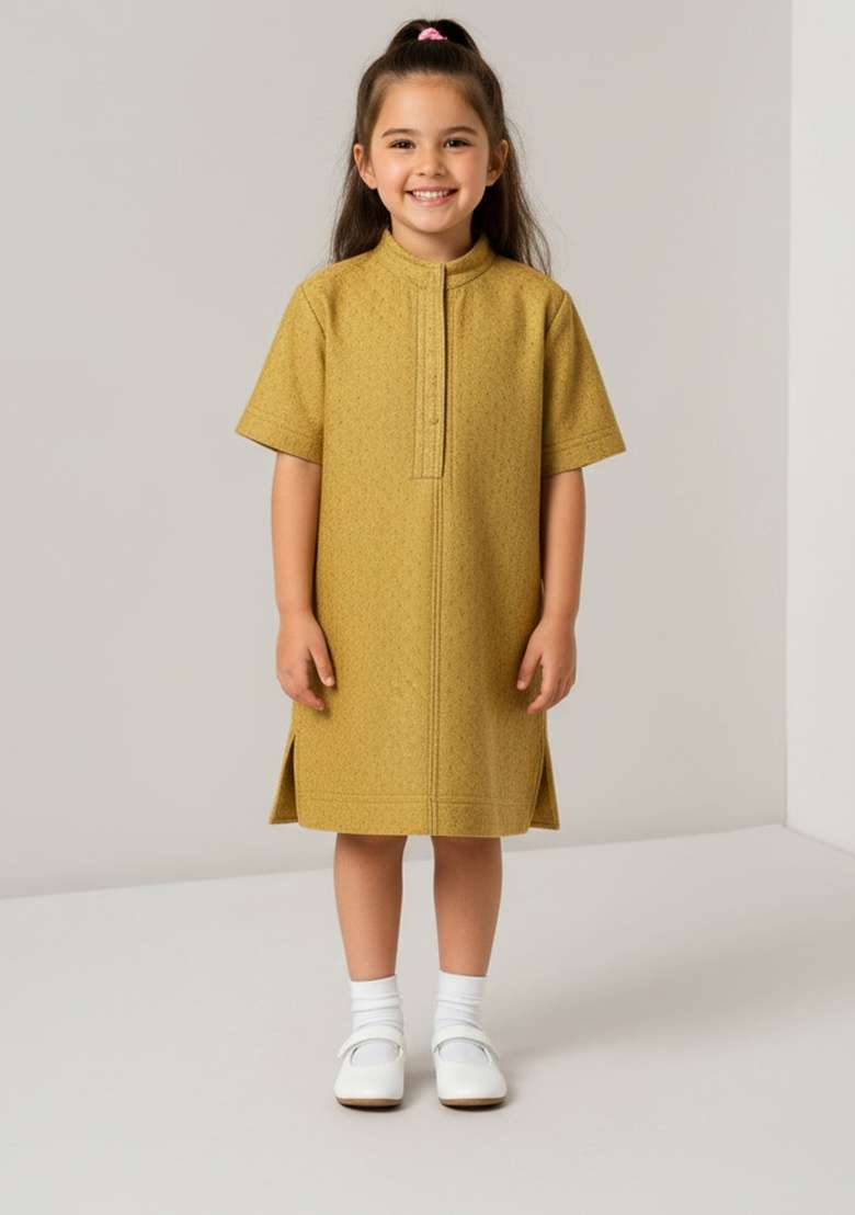 Girls Golden Brocade Dress - Indya