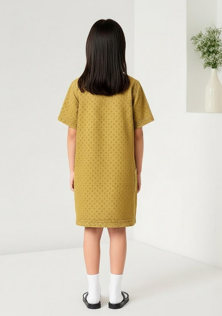 Girls Golden Brocade Dress - Indya