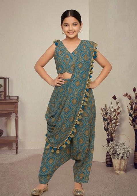 Girls Ocean Blue Figure Print Fusion Set