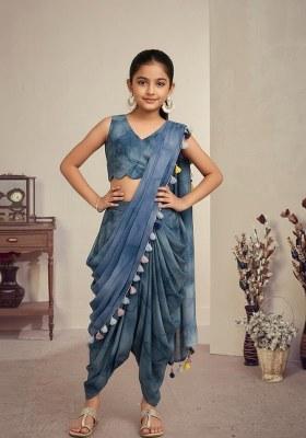 Girls Blue Floral Print Fusion Set