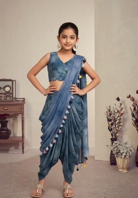 Girls Blue Floral Print Fusion Set