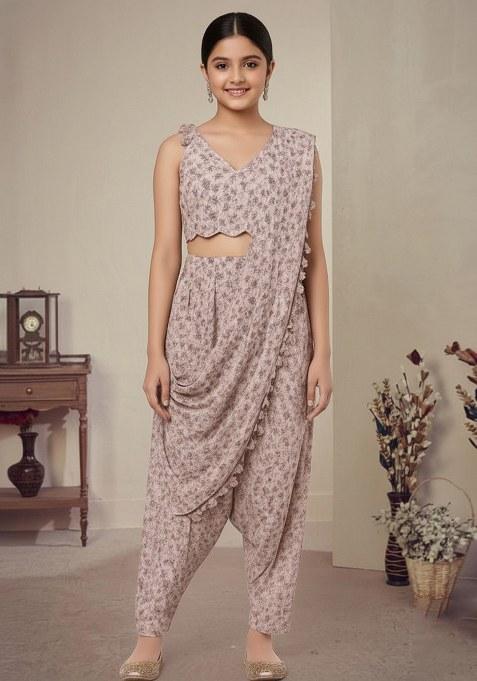 Girls Pink Floral Print Fusion Set