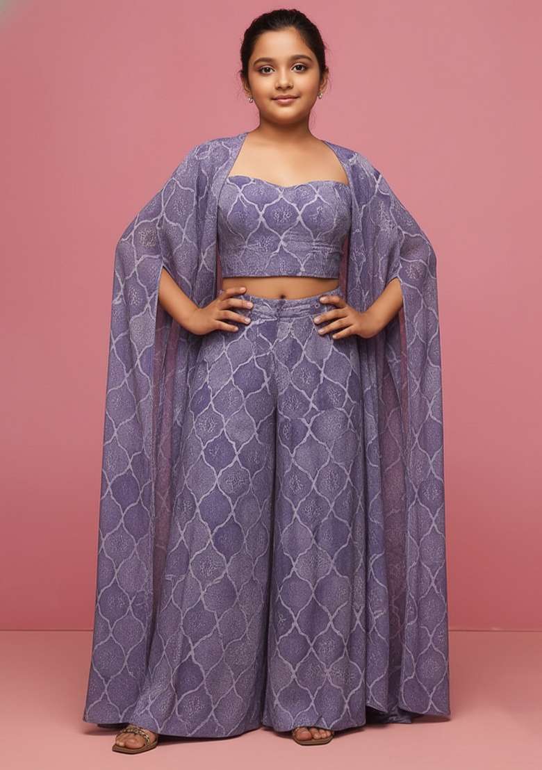 Girls Multicolor Abstract Print Chiffon Fusion Set - Indya