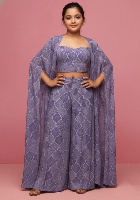 Girls Multicolor Abstract Print Chiffon Fusion Set