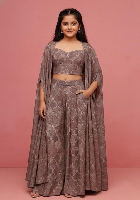 Girls Multicolor Abstract Print Chiffon Fusion Set