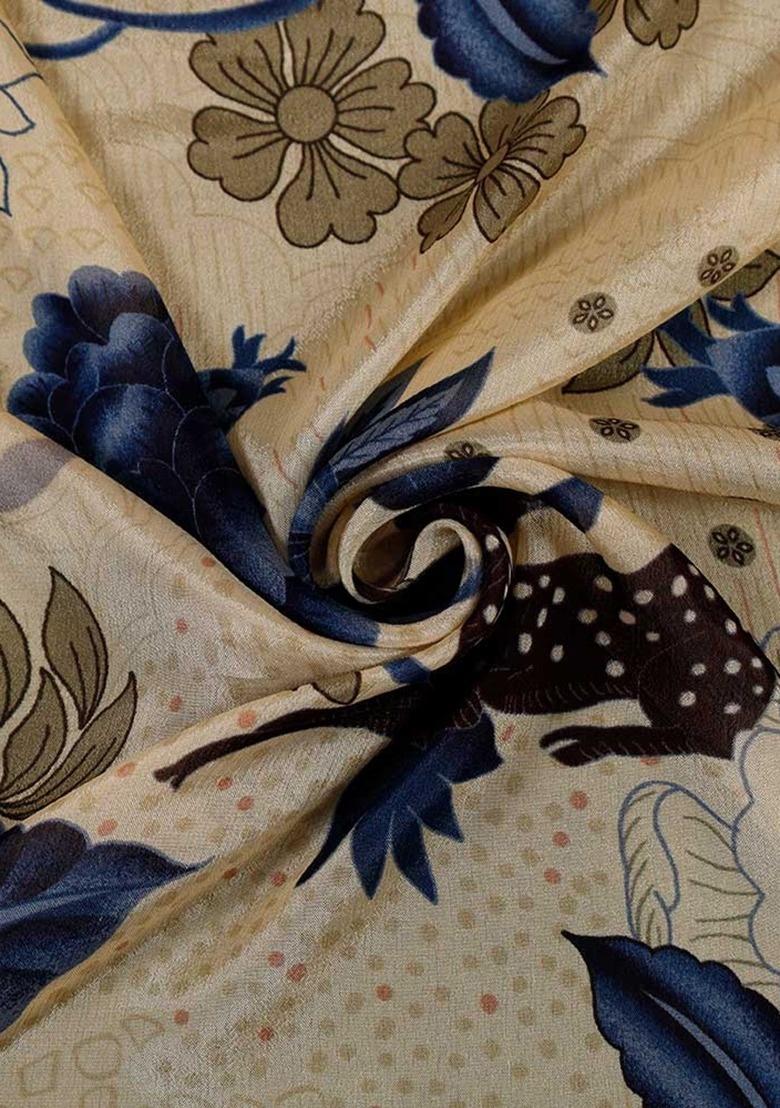 Girls Beige Floral Print Chiffon Fusion Set - Indya