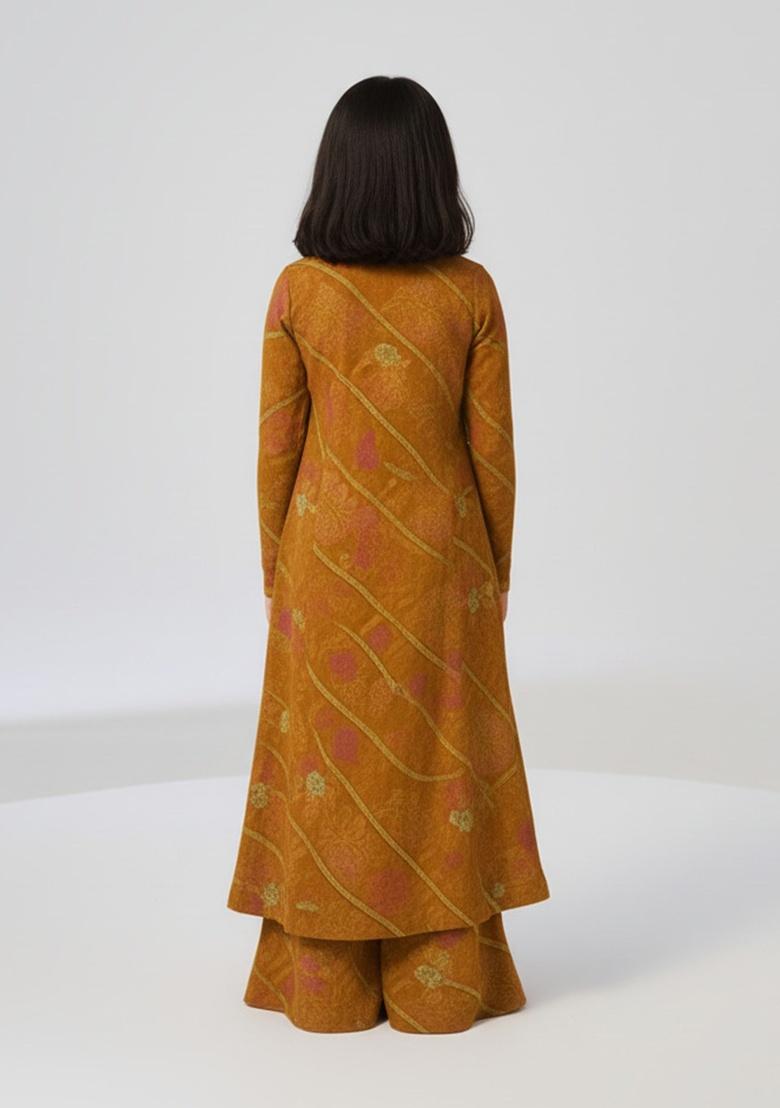 Girls Mustard Abstract Print Chiffon Fusion Set - Indya