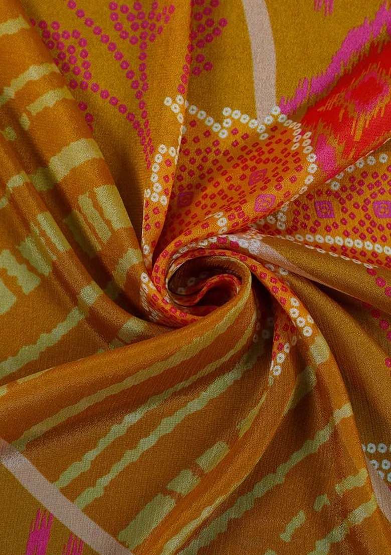 Girls Mustard Abstract Print Chiffon Fusion Set - Indya