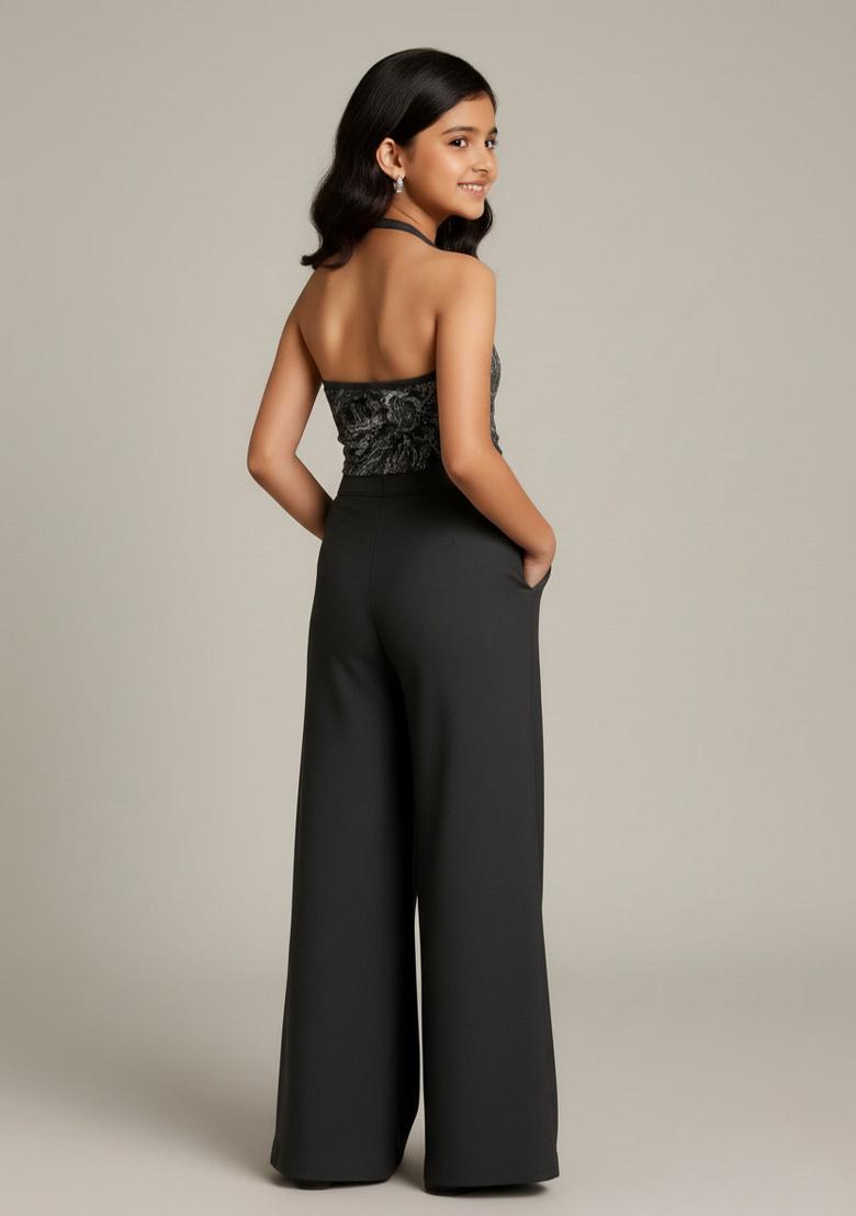 Girls Grey Embroidered Georgette Fusion Set - Indya