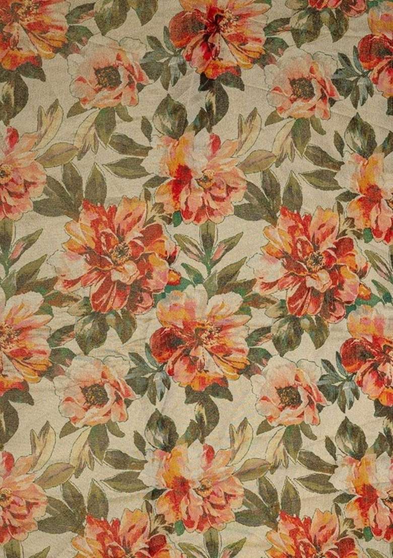 Girls Orange Floral Print Tissue Fusion Set - Indya