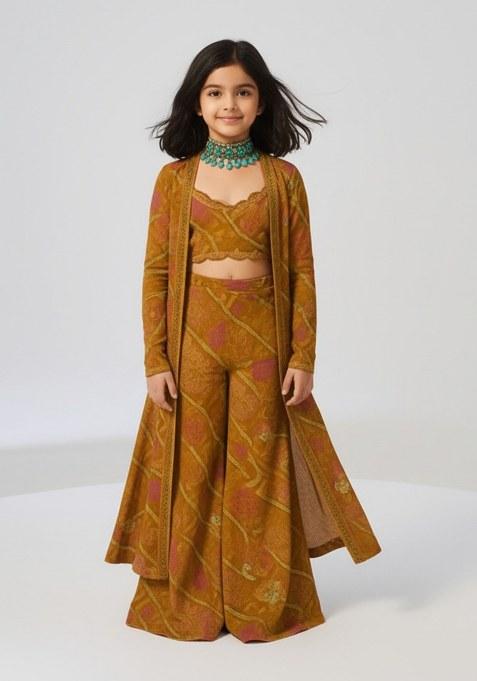 Girls Orange Floral Print Tissue Fusion Set