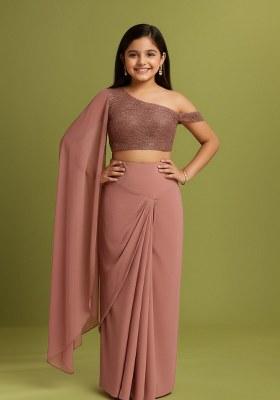 Girls Pink Embellished Net Fusion Set