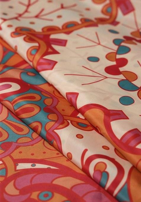 Girls Multicolor Floral Print Crepe Fusion Set