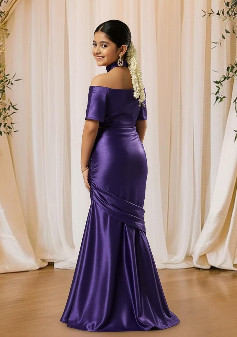 Girls Purple Solid Satin Georgette Fusion Set - Indya