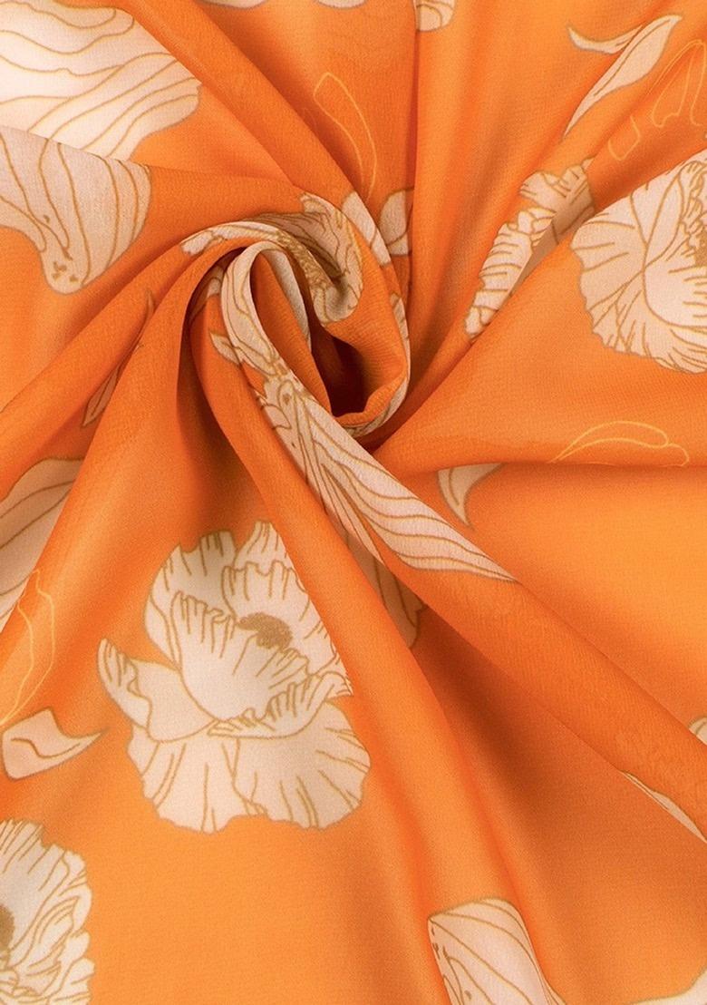 Girls Orange Floral Print Georgette Dress