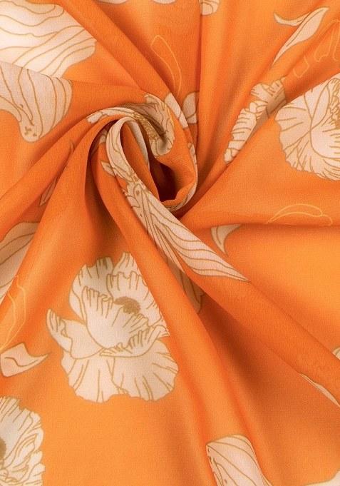 Girls Orange Floral Print Georgette Dress
