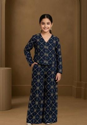 Girls Black Embroidered Silk Fusion Set