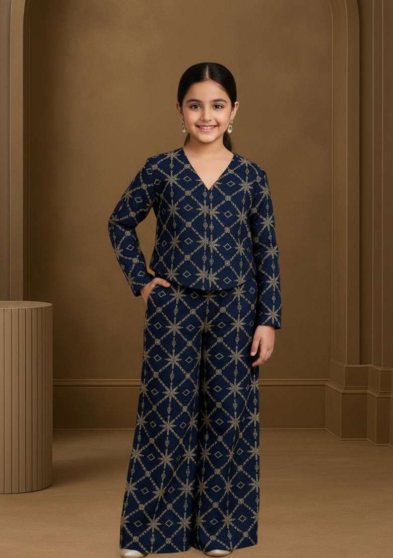 Girls Black Embroidered Silk Fusion Set - Indya