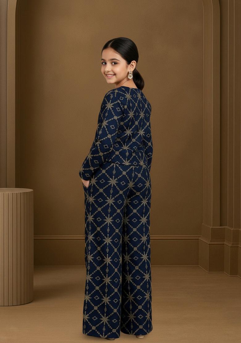 Girls Black Embroidered Silk Fusion Set - Indya