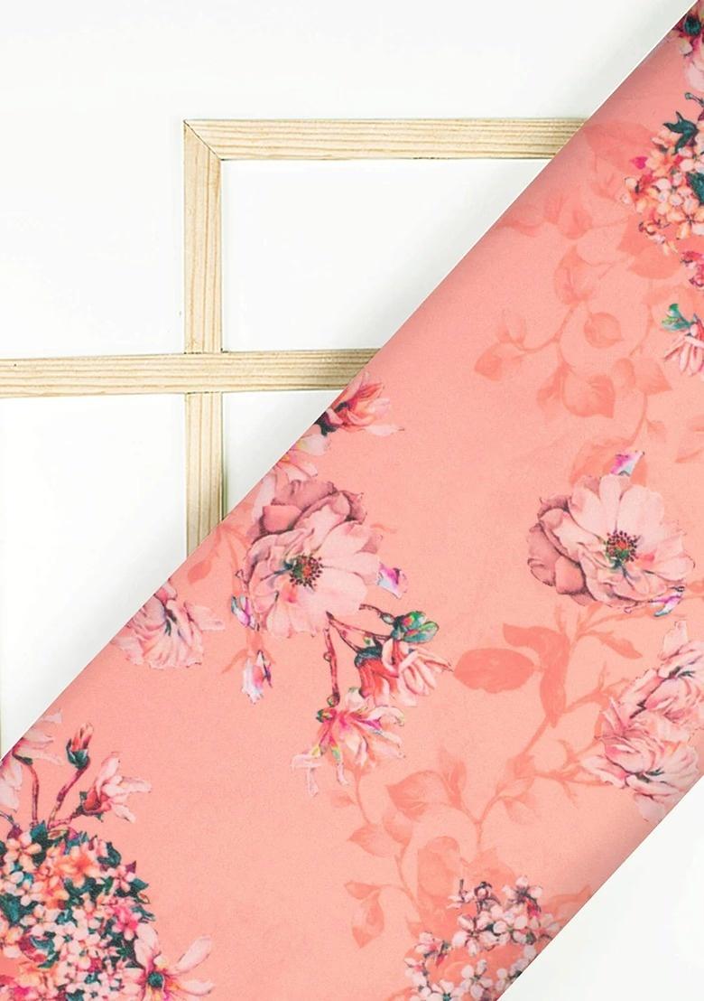 Girls Peach Floral Print Georgette Fusion Set - Indya