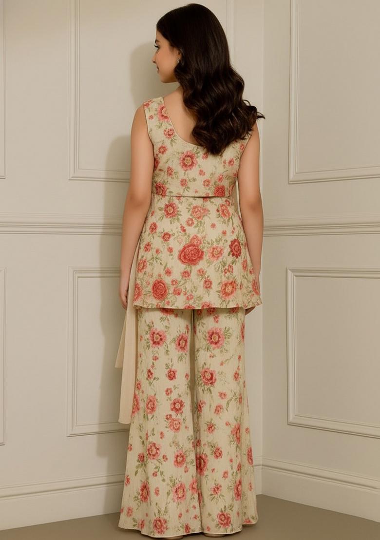 Girls White Embroidered Georgette Kurta Set - Indya