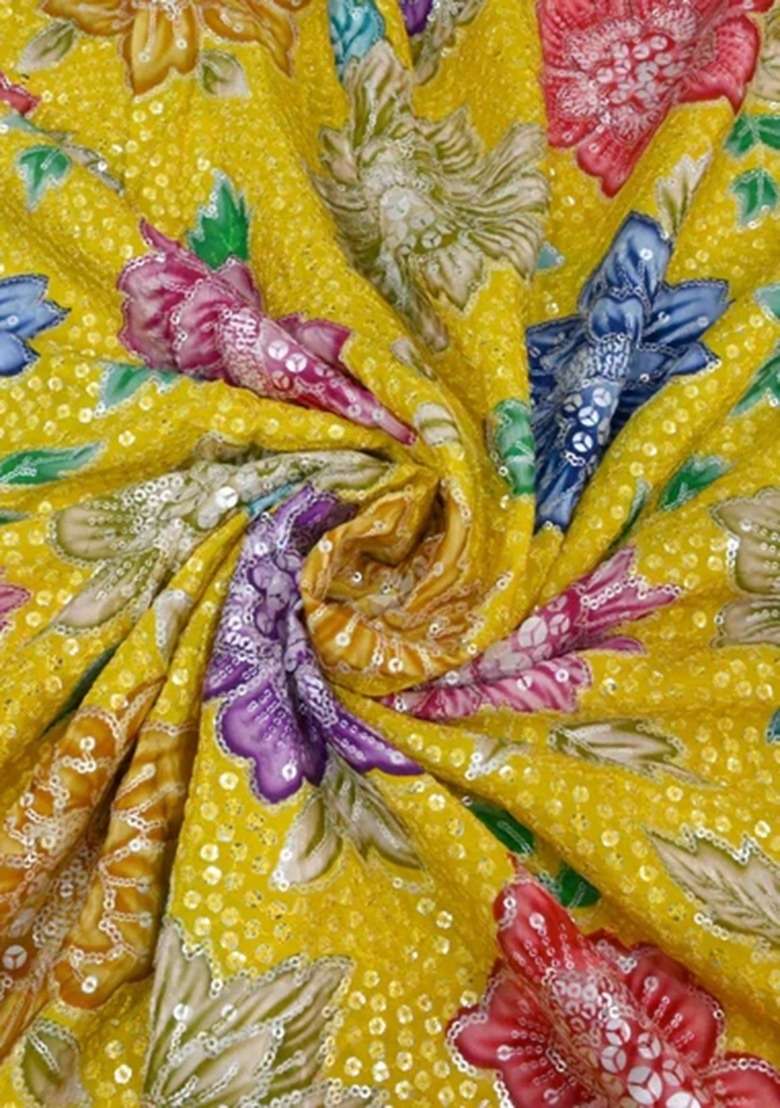 Girls Yellow Embroidered Crepe Kurta Set - Indya