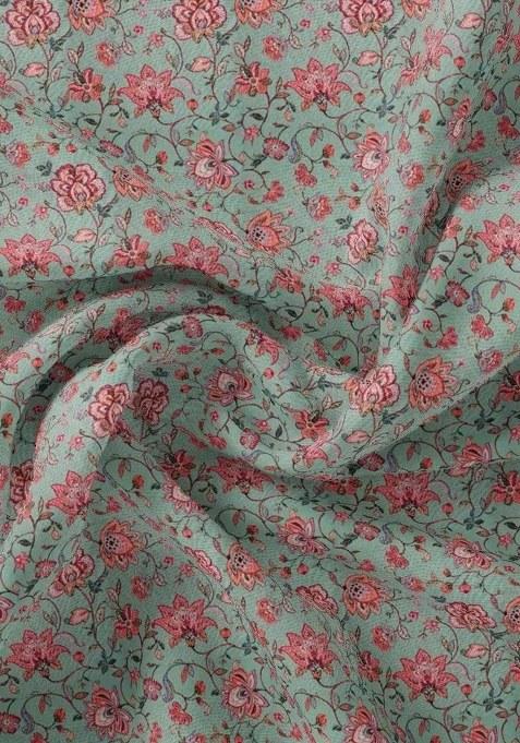 Girls Mint Green Floral Print Jumpsuit