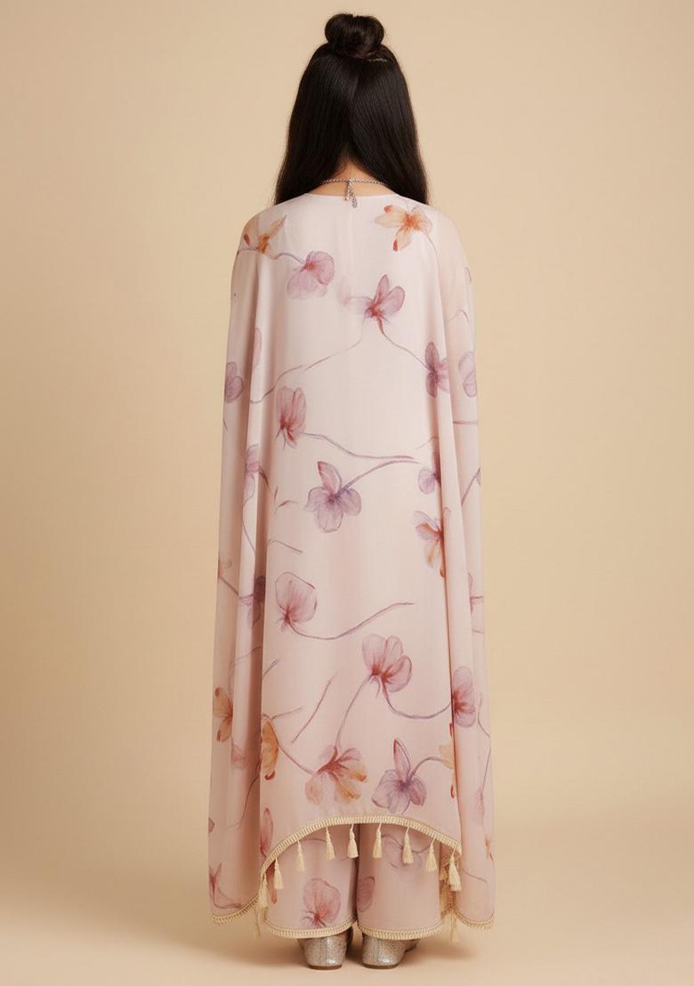 Girls Multicolor Floral Print Satin Kaftan Set - Indya