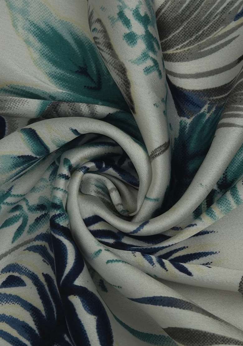 Girls White Leaf Print Satin Kaftan Set - Indya