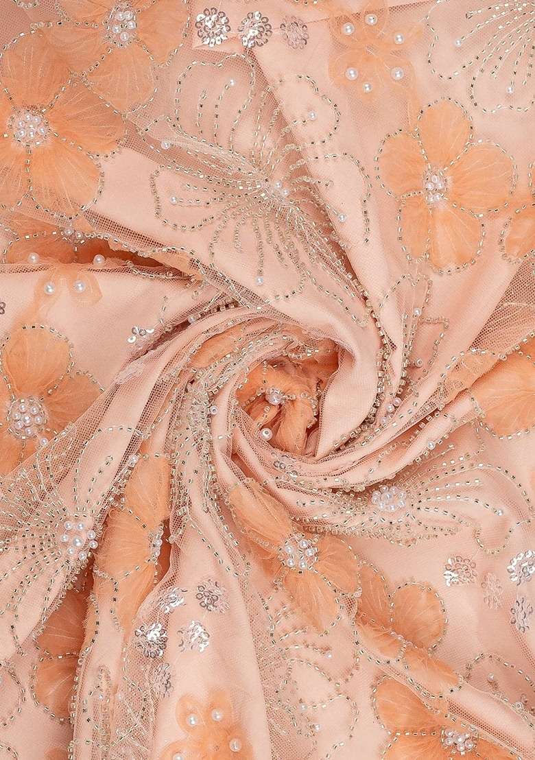 Girls Peach Embroidered Georgette Sharara Set - Indya