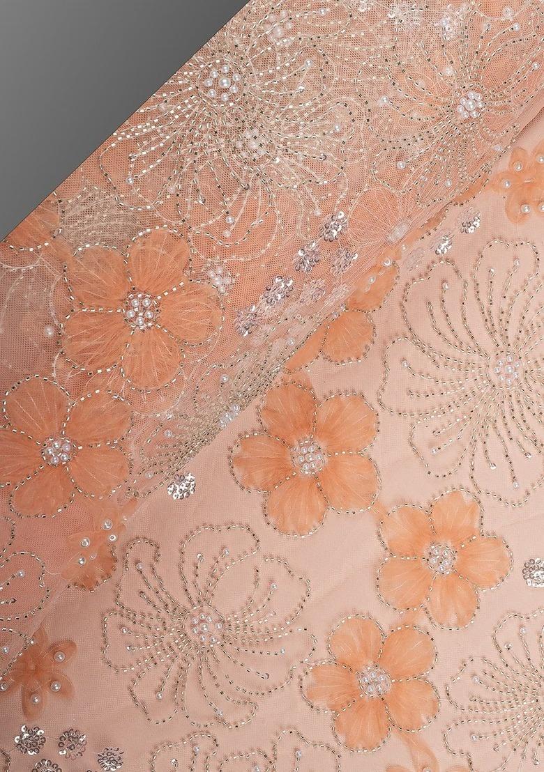 Girls Peach Embroidered Georgette Sharara Set - Indya