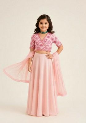 Girls Pink Embellished Georgette Sharara Set