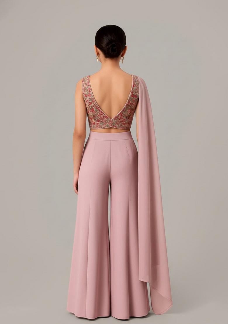 Girls Pastel Pink Embroidered Georgette Sharara Set - Indya