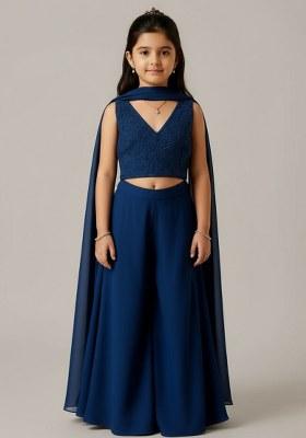 Girls Blue Sequin Georgette Sharara Set