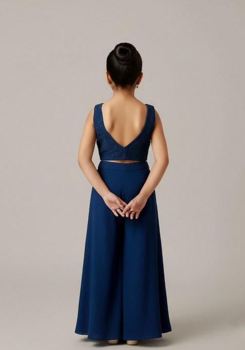 Girls Blue Sequin Georgette Sharara Set