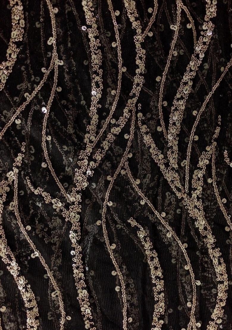 Girls Black Sequin Net Kurta Set - Indya