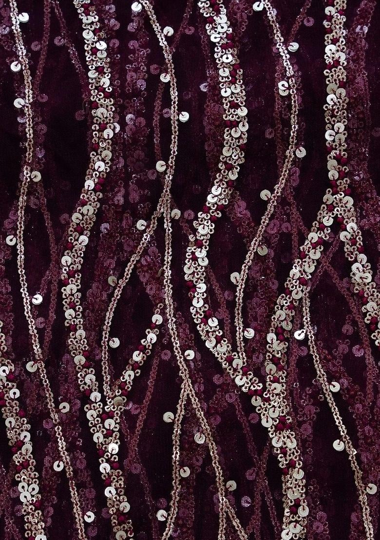 Girls Wine Embellished Net Kurta Set - Indya