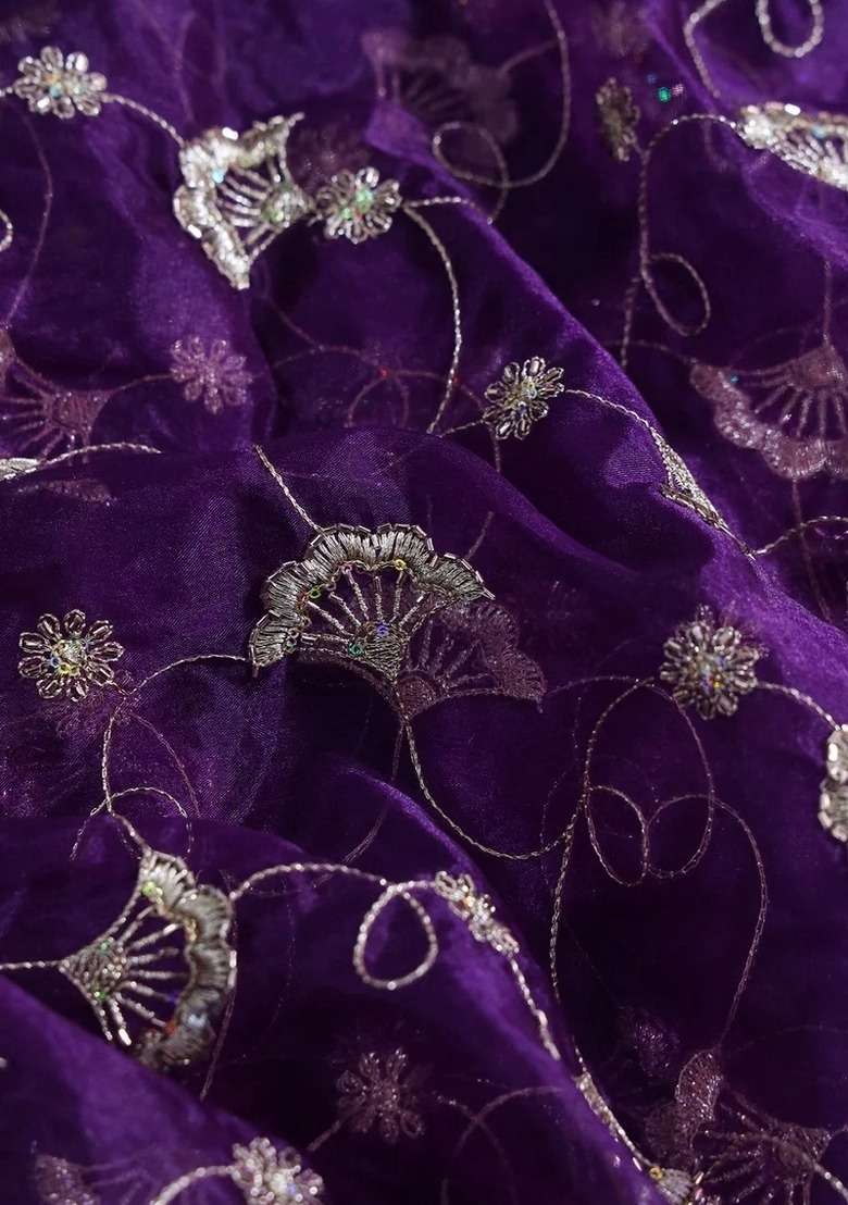 Girls Purple Embroidered Organza Kurta Set - Indya