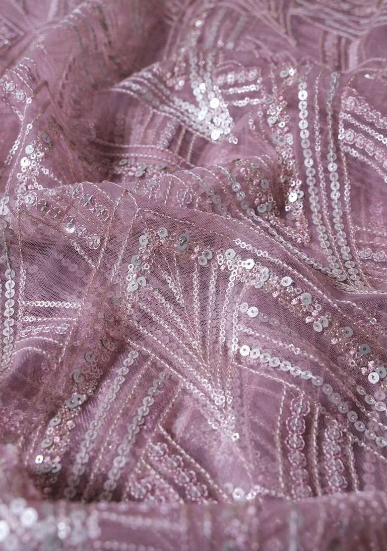 Girls Mauve Embroidered Net Kurta Set - Indya