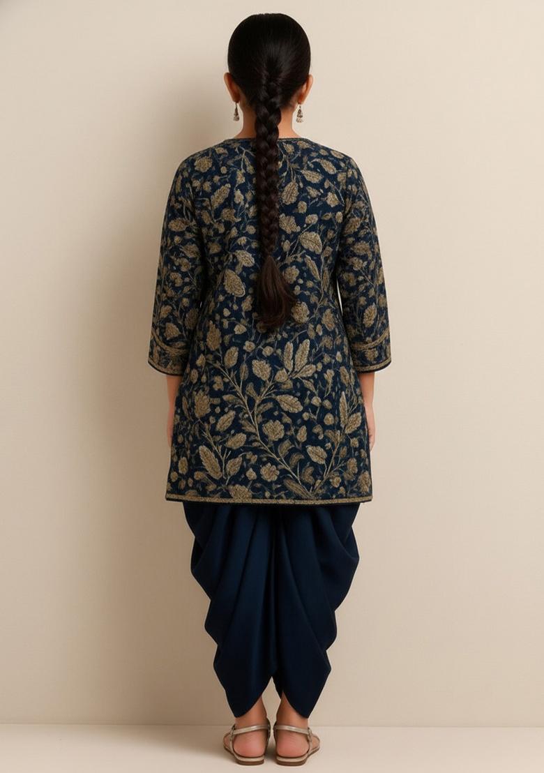 Girls Blue Embroidered Georgette Kurta Set - Indya