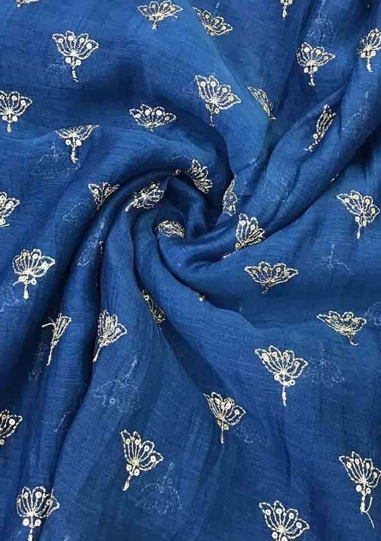 Girls Navy Blue Embroidered Georgette Kurta Set - Indya