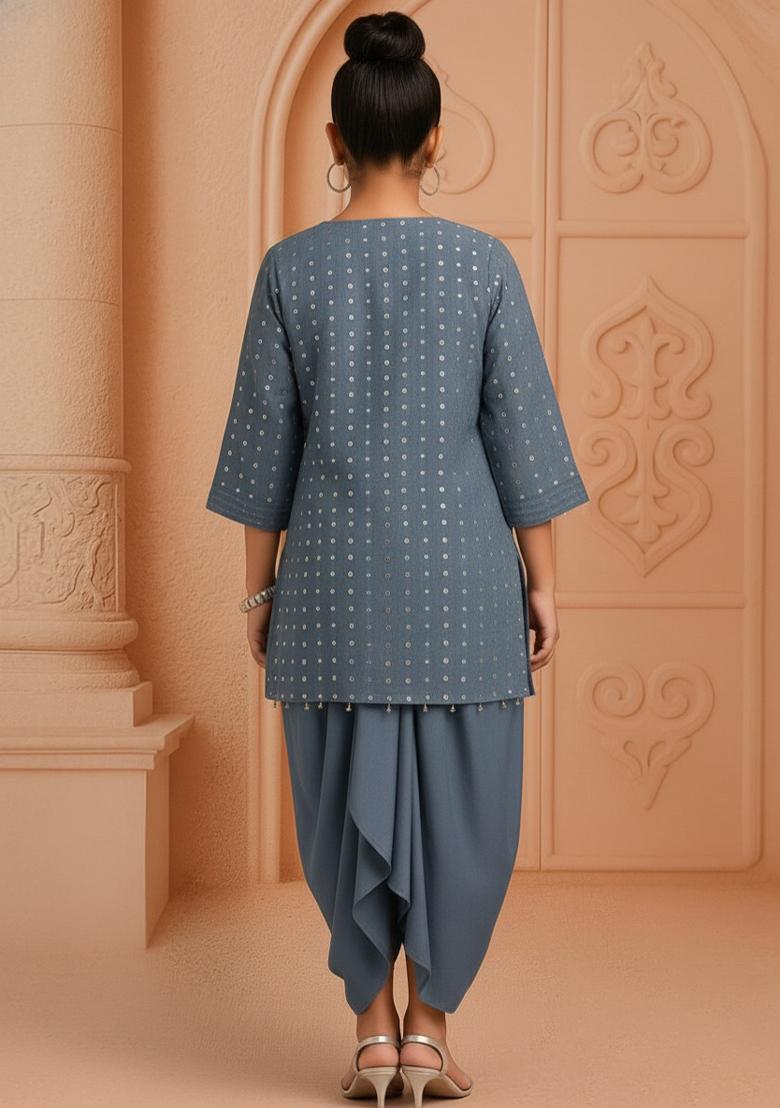 Girls Blue Embroidered Georgette Kurta Set - Indya
