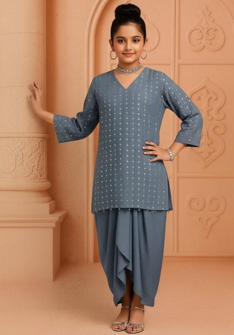 Girls Blue Embroidered Georgette Kurta Set