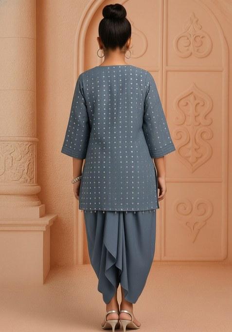 Girls Blue Embroidered Georgette Kurta Set