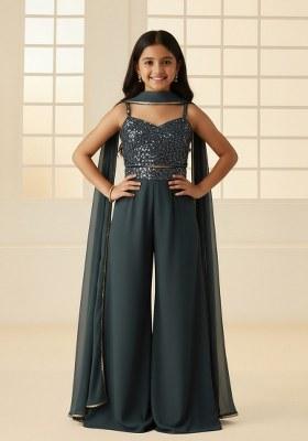 Girls Grey Sequin Georgette Fusion Set