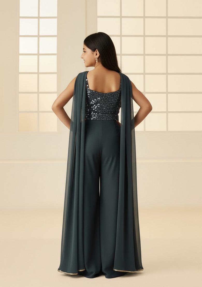 Girls Grey Sequin Georgette Fusion Set - Indya