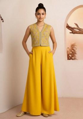 Girls Yellow Embroidered Georgette Kurta Set